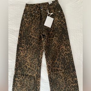 Leopard print denim pants